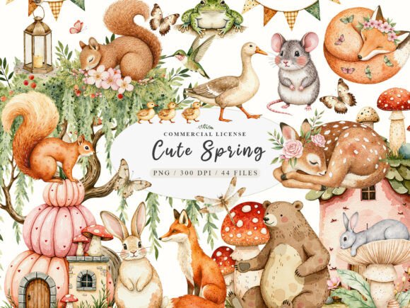 Download Watercolor Forest Spring Animals Png - Color Collection