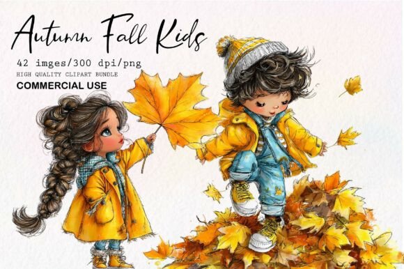 Download Whimsical Autumn Fall Kids Clipart Set - Fall Collection