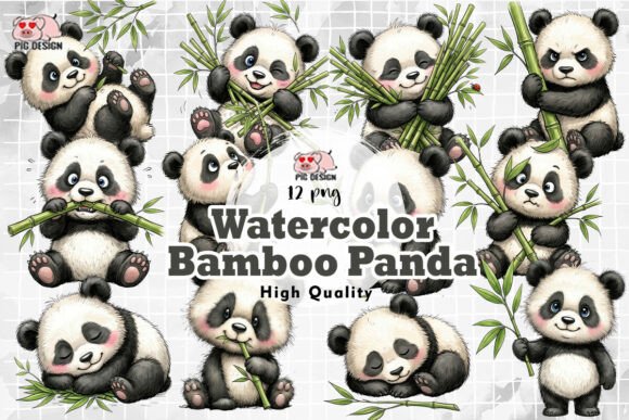 Download Watercolor Bamboo Panda PNG - Color Collection