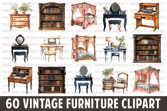 Download Vintage Furniture Watercolor Clipart PNG - Color Collection