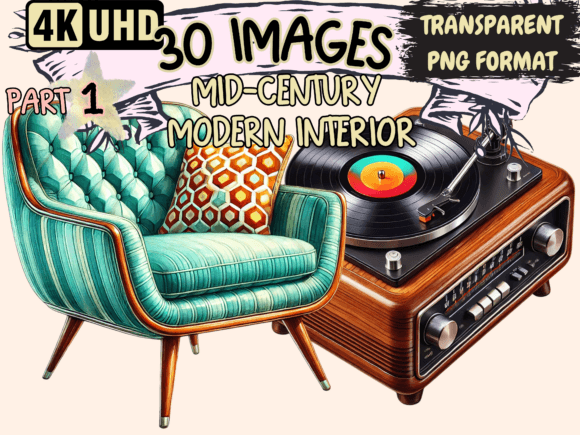 Download Mid-Century Modern Interior Clipart P1 - Modern Collection