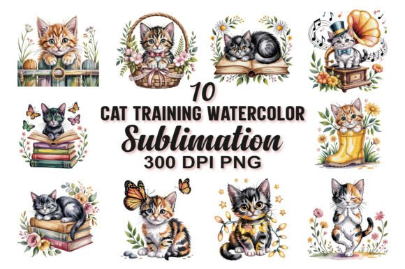 Download Cat Training Watercolor Sublimation PNG - Color Collection
