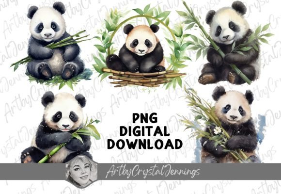 Download Watercolor Panda Bear with Bamboo PNG - Color Collection