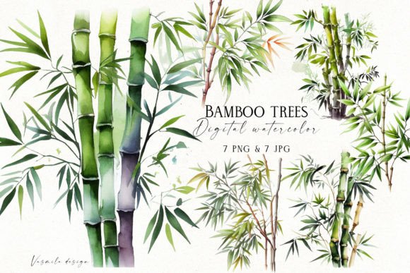 Download Watercolor Bamboo Trees - Color Collection