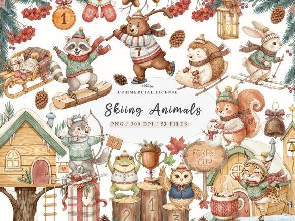 Download Watercolor Winter Woodland Animals PNG - Color Collection