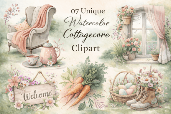 Download Unique Watercolor Cottagecore Clipart - Color Collection