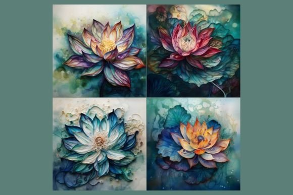 Download Lotus Blossom Watercolor Illustrations - Color Collection