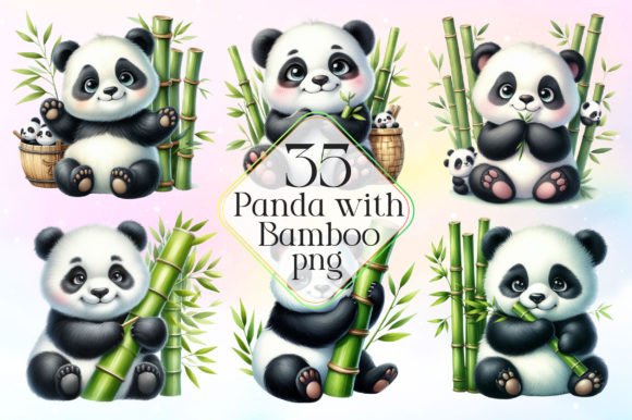 Download Watercolor Panda with Bamboo Clipart PNG - Color Collection