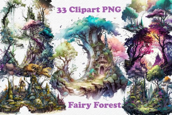 Download Watercolor Fairy Forest Clipart PNG - Color Collection