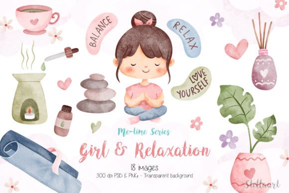 Download Girl and Relaxation Watercolor Clipart - Color Collection