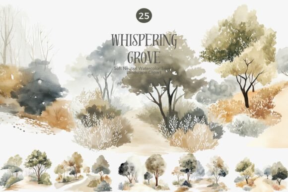Download Neutral Watercolor Tree Clipart Bundle - Color Collection