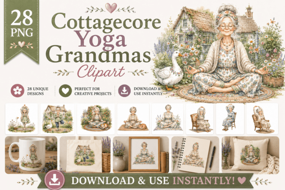 Download Watercolor Cottagecore Yoga Grandma - Color Collection