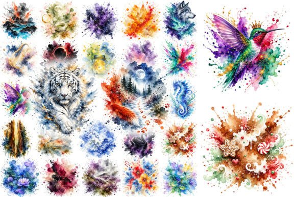 Download 100 Watercolor Splash Nature Clipart PNG - Color Collection