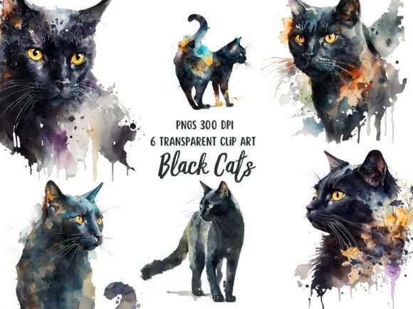 Download Black Cats Watercolor Transparent Pngs - Color Collection