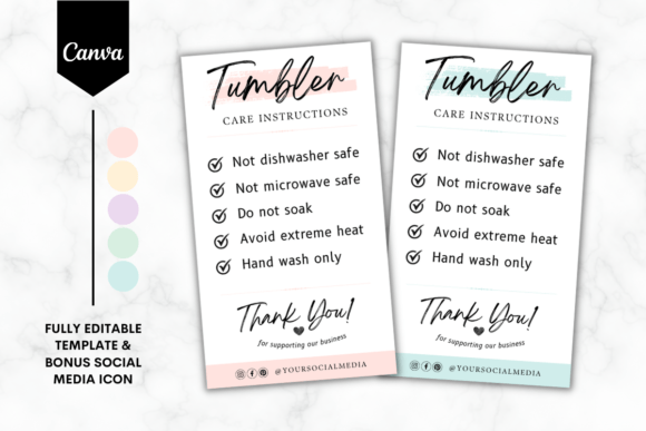 Download Tumbler Care Card Template 5 Colors - Card Collection