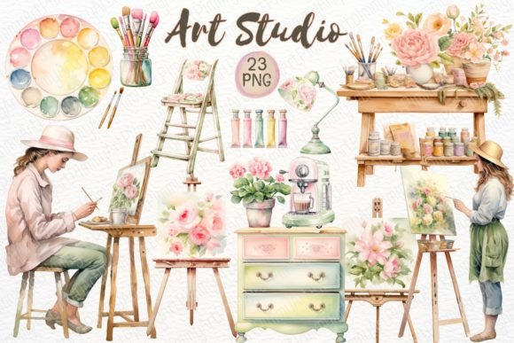 Download Artist Girl Watercolor - Art Studio PNG - Color Collection