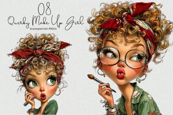 Download Watercolor Quirky Make Up Girl PNG - Color Collection